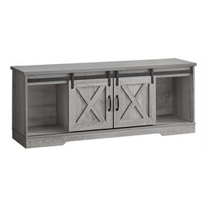 Pemberly Row 60&quot Farmhouse TV Stand with Barn Doors in Gray Wood Look