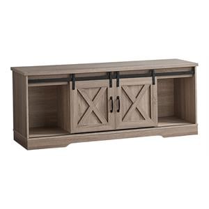 Pemberly Row 60&quot Farmhouse TV Stand with Barn Doors in Dark Taupe