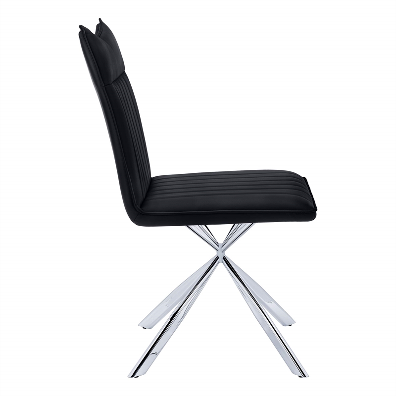 Pemberly Row Set of 2 Upholstered Dining Chairs in Black Leather Look
