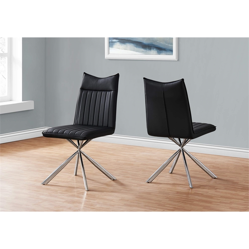 Pemberly Row Set of 2 Upholstered Dining Chairs in Black Leather Look