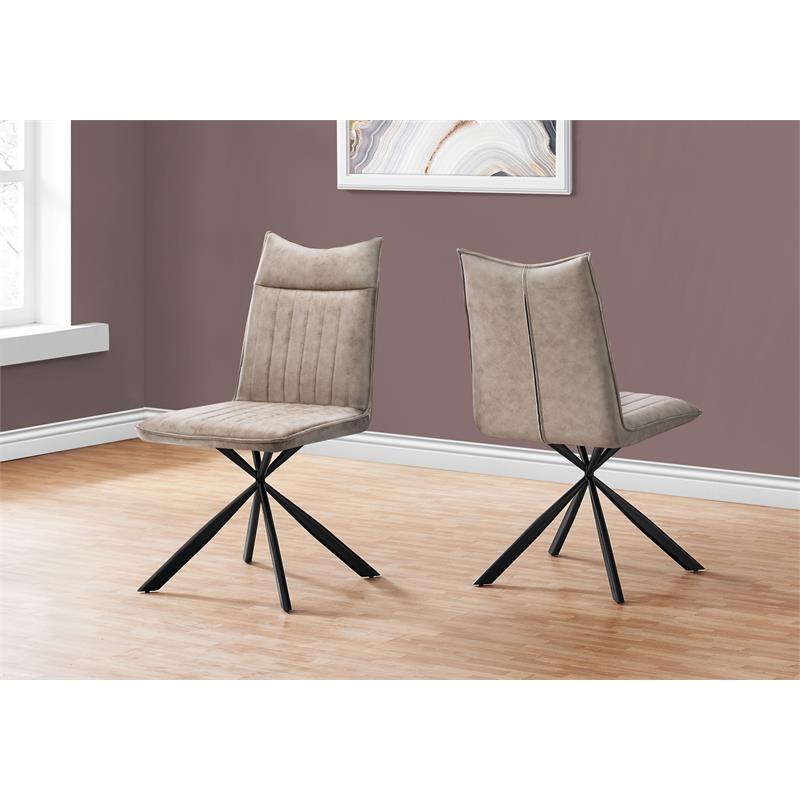 Pemberly Row Set of 2 Dining Chairs in Taupe Distressed Leather Look
