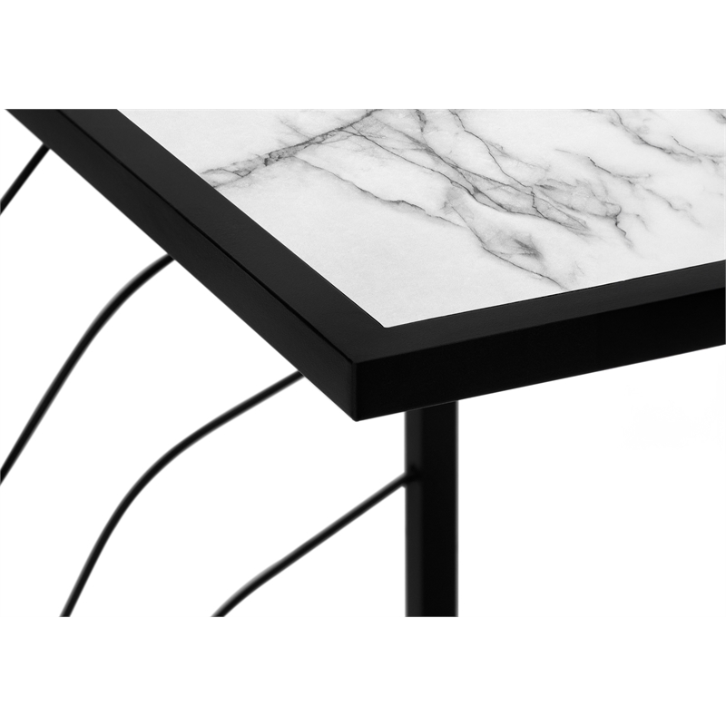 Pemberly Row C-Shaped Accent Table with Wave Frame in White Marble Look