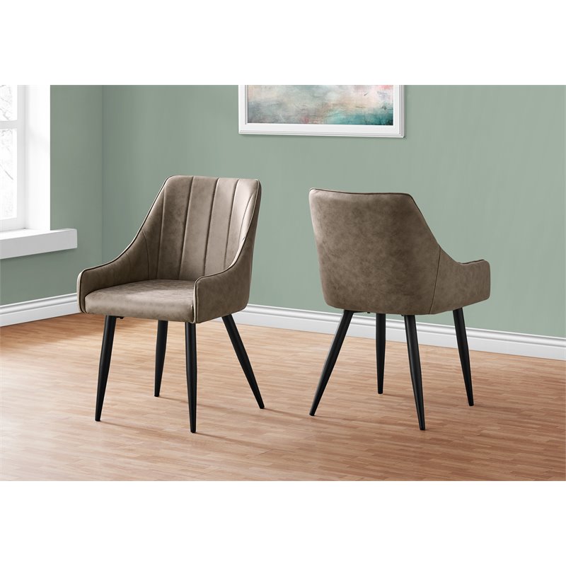 Pemberly Row Set of 2 Dining Chairs with Armrests in Taupe Leather Look