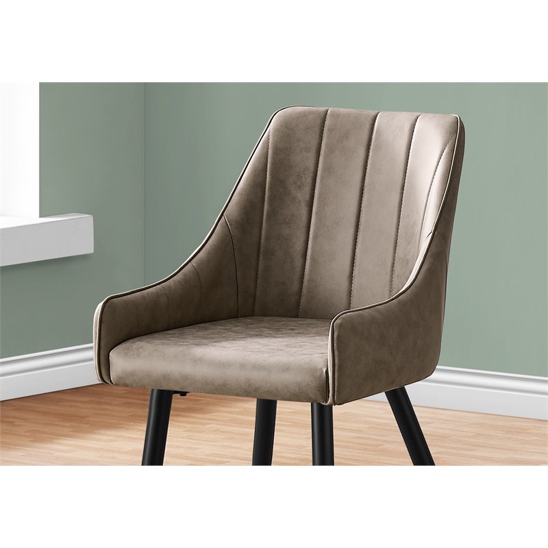 Pemberly Row Set of 2 Dining Chairs with Armrests in Taupe Leather Look