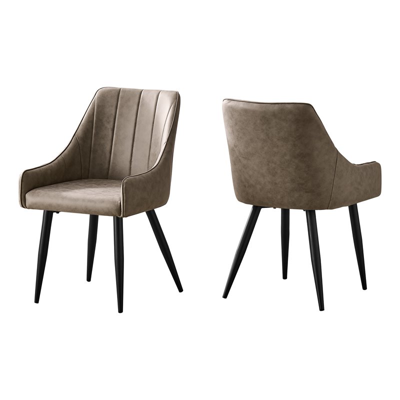 Pemberly Row Set of 2 Dining Chairs with Armrests in Taupe Leather Look