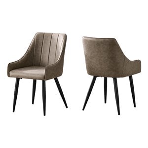 Pemberly Row Set of 2 Dining Chairs with Armrests in Taupe Leather Look