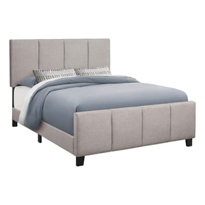 Pemberly Row Queen Platform Bed with Tufted Headboard in Grey Linen Look