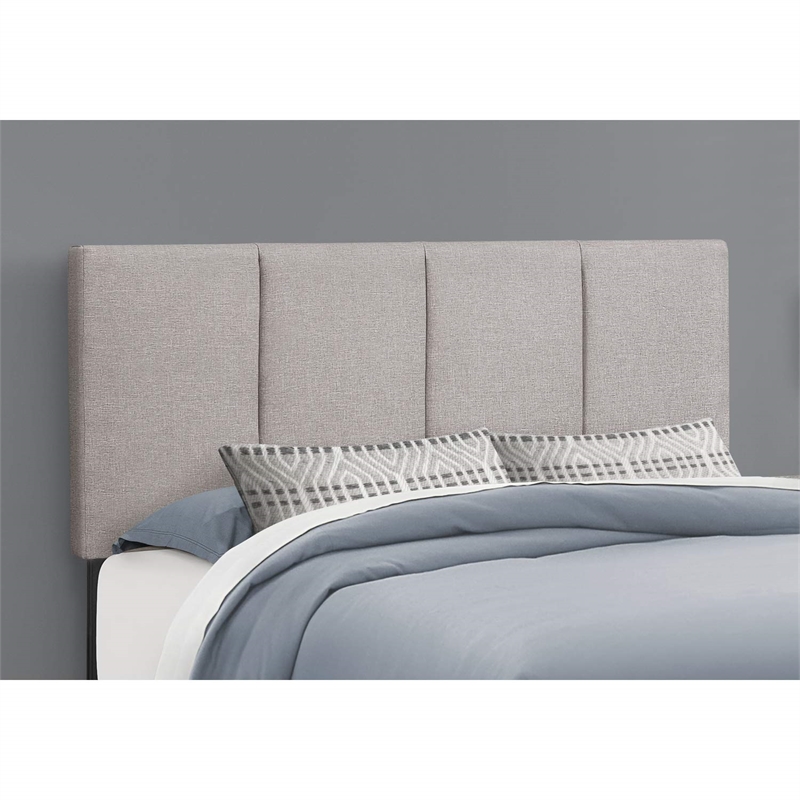 Pemberly Row Queen Platform Bed with Tufted Headboard in Grey Linen Look