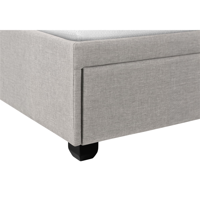 Pemberly Row Queen Platform Bed with 2 Storage Drawers in Grey Linen