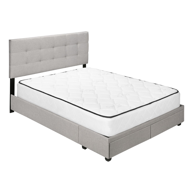 Pemberly Row Queen Platform Bed with 2 Storage Drawers in Grey Linen