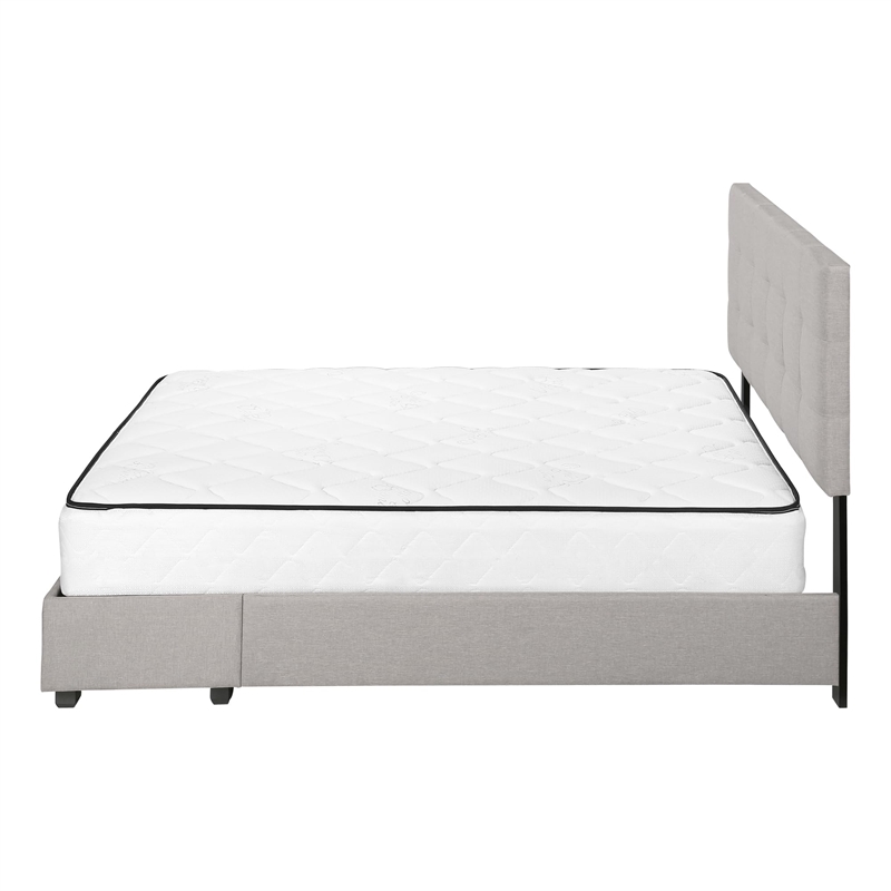 Pemberly Row Queen Platform Bed with 2 Storage Drawers in Grey Linen