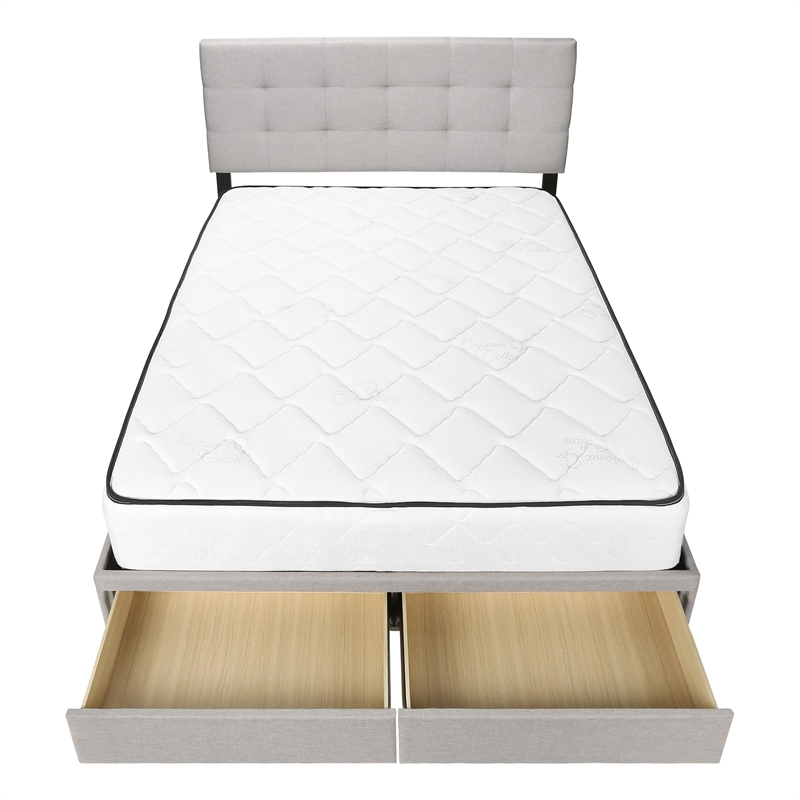 Pemberly Row Queen Platform Bed with 2 Storage Drawers in Grey Linen