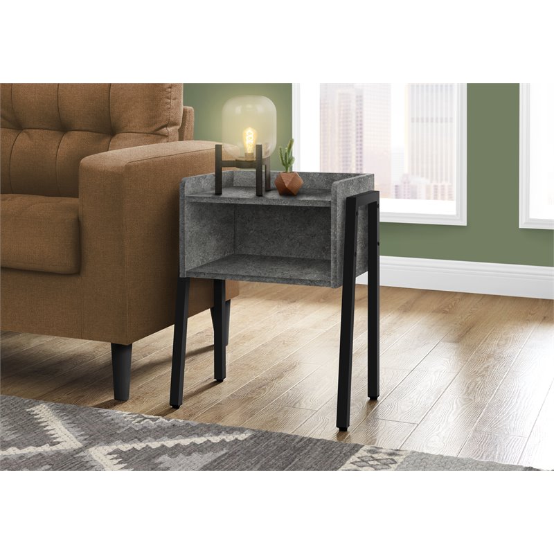 Pemberly Row Industrial End Table with Open Shelf in Gray Stone Look
