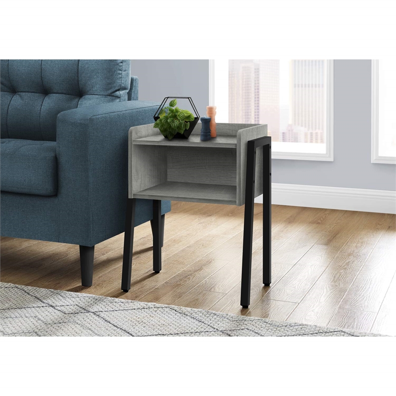 Pemberly Row Industrial End Table with Open Shelf in Reclaimed Gray
