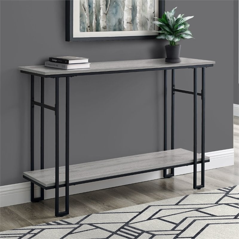 Pemberly Row Console Table with H-Frame and Shelf in Gray Wash Reclaimed