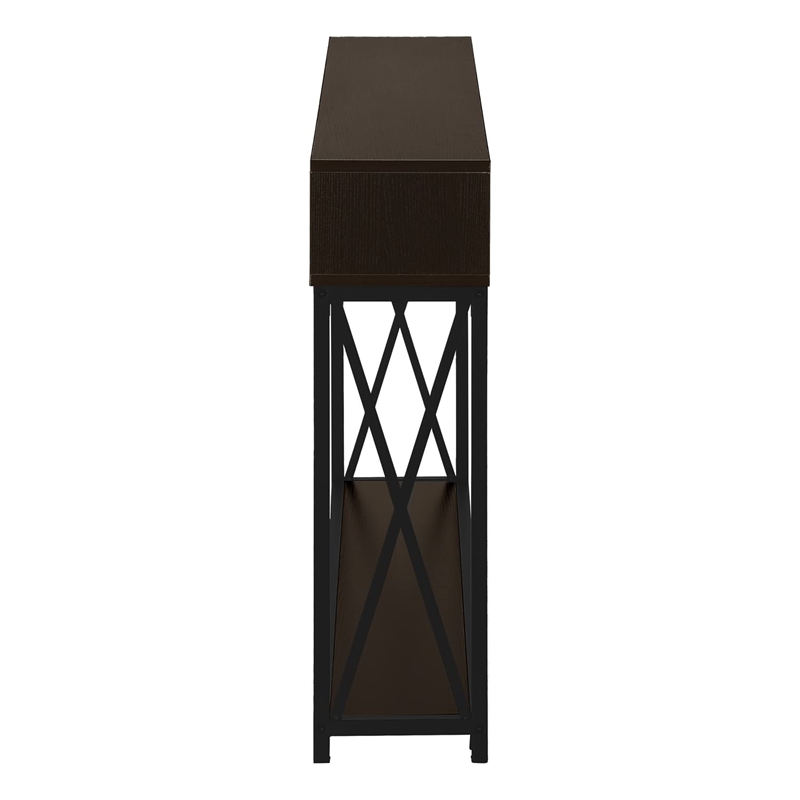 Pemberly Row Console Table with X-Frame and 2 Shelves in Espresso
