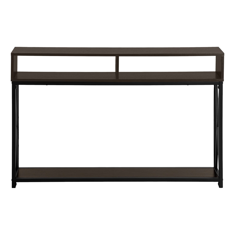 Pemberly Row Console Table with X-Frame and 2 Shelves in Espresso