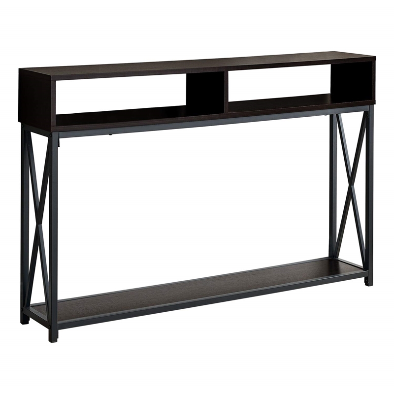Pemberly Row Console Table with X-Frame and 2 Shelves in Espresso