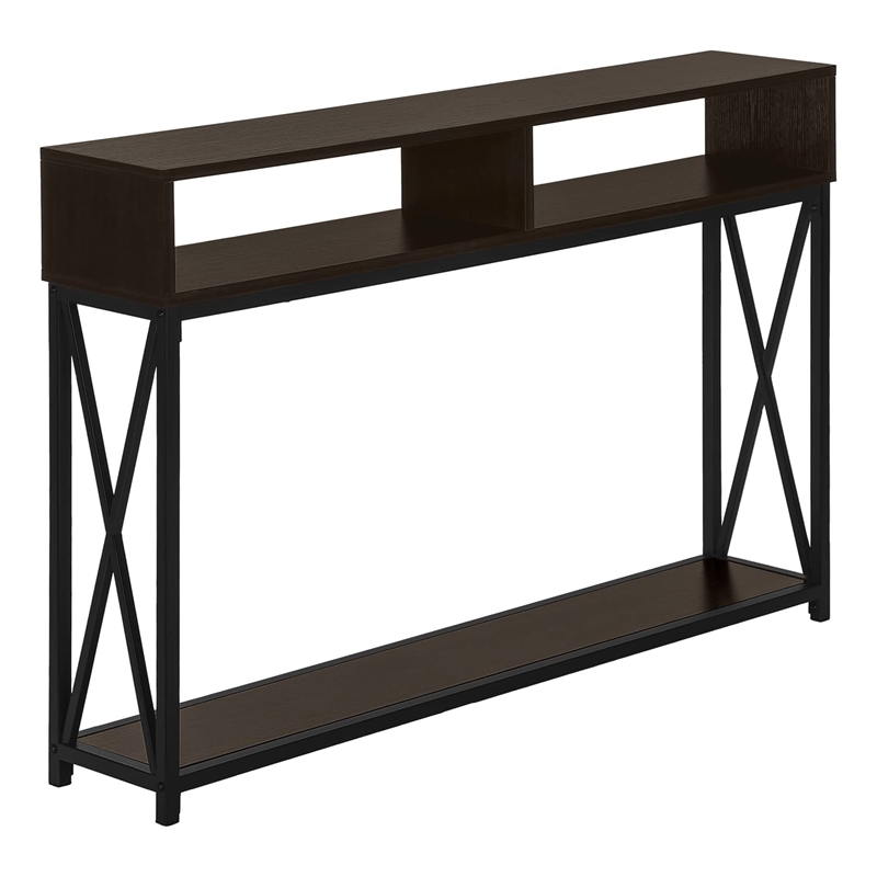 Pemberly Row Console Table with X-Frame and 2 Shelves in Espresso