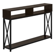 Pemberly Row Console Table with X-Frame and 2 Shelves in Espresso