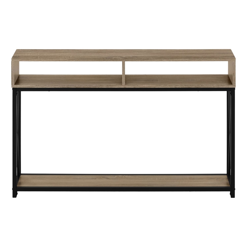 Pemberly Row Console Table with X-Frame and 2 Shelves in Dark Taupe