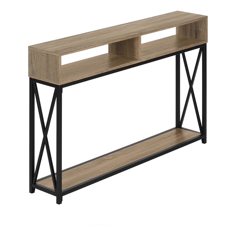 Pemberly Row Console Table with X-Frame and 2 Shelves in Dark Taupe