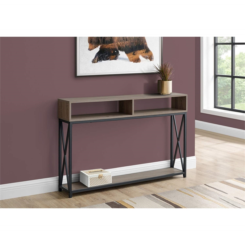 Pemberly Row Console Table with X-Frame and 2 Shelves in Dark Taupe