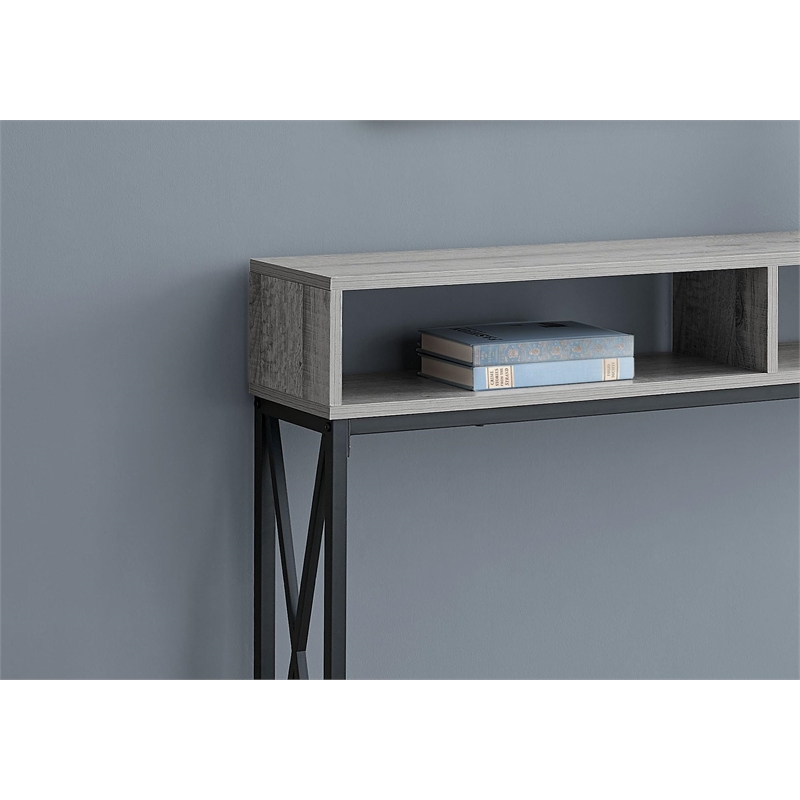 Pemberly Row Console Table with X-Frame and 2 Shelves in Gray Wash