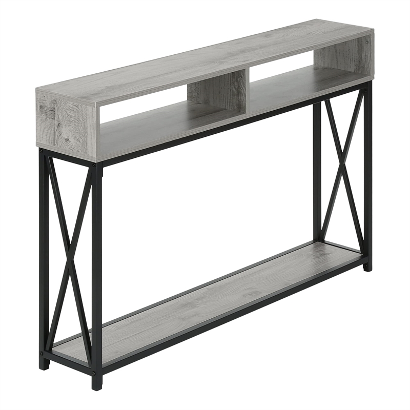 Pemberly Row Console Table with X-Frame and 2 Shelves in Gray Wash