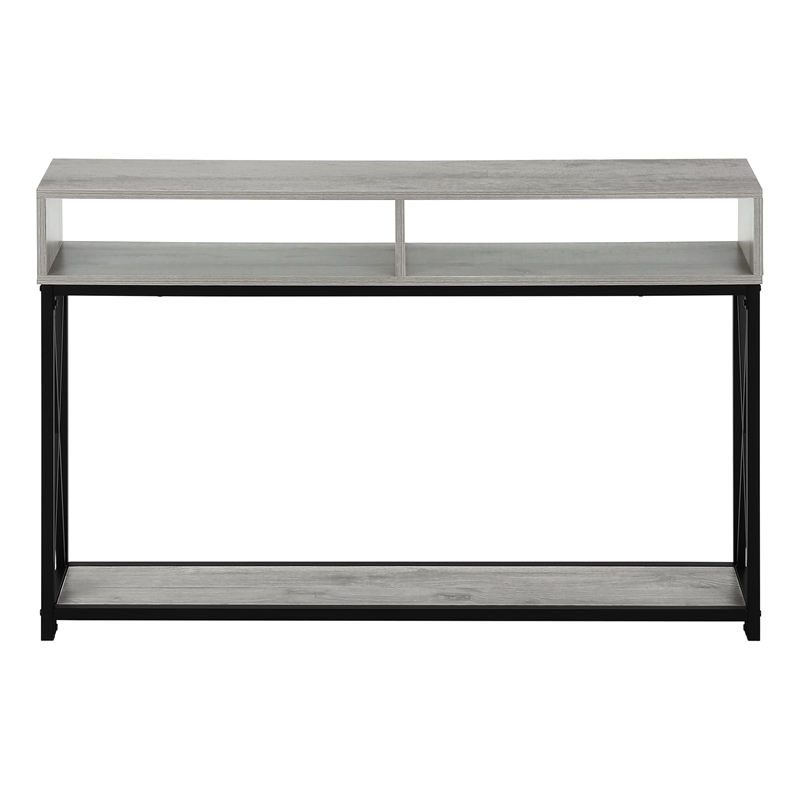 Pemberly Row Console Table with X-Frame and 2 Shelves in Gray Wash