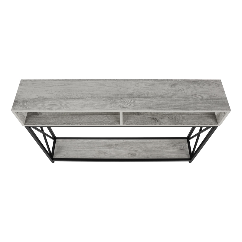 Pemberly Row Console Table with X-Frame and 2 Shelves in Gray Wash