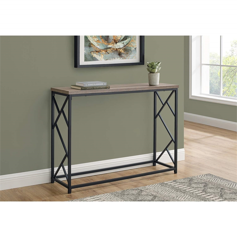 Pemberly Row Console Table with Criss-Cross Frame in Taupe Wood Look