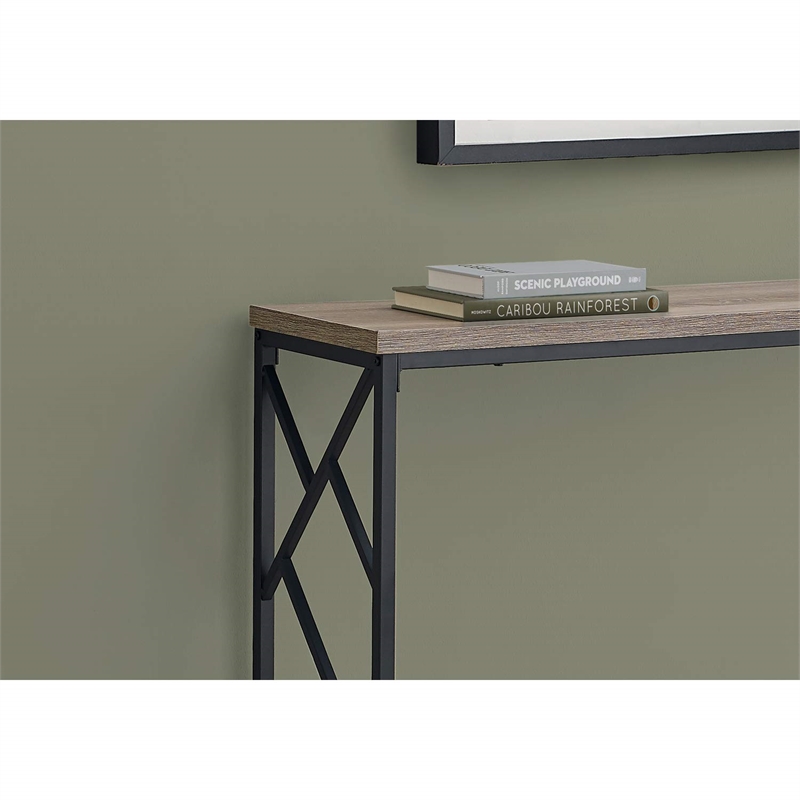 Pemberly Row Console Table with Criss-Cross Frame in Taupe Wood Look