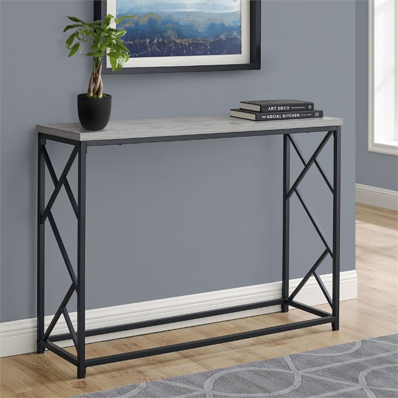 Pemberly Row Console Table with Criss-Cross Frame in Gray Wash Finish