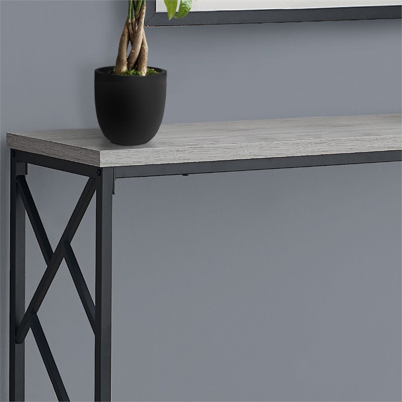 Pemberly Row Console Table with Criss-Cross Frame in Gray Wash Finish