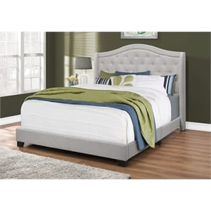 Pemberly Row Queen Wingback Bed with Nailhead Trim in Light Gray Velvet