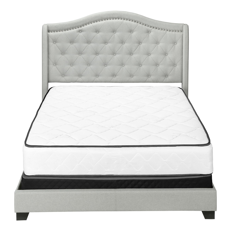 Pemberly Row Queen Wingback Bed with Nailhead Trim in Light Gray Velvet