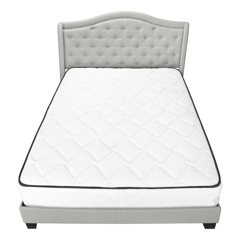 Pemberly Row Queen Wingback Bed with Nailhead Trim in Light Gray Velvet