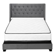 Pemberly Row Queen Wingback Bed with Chrome Nailhead in Dark Gray Velvet