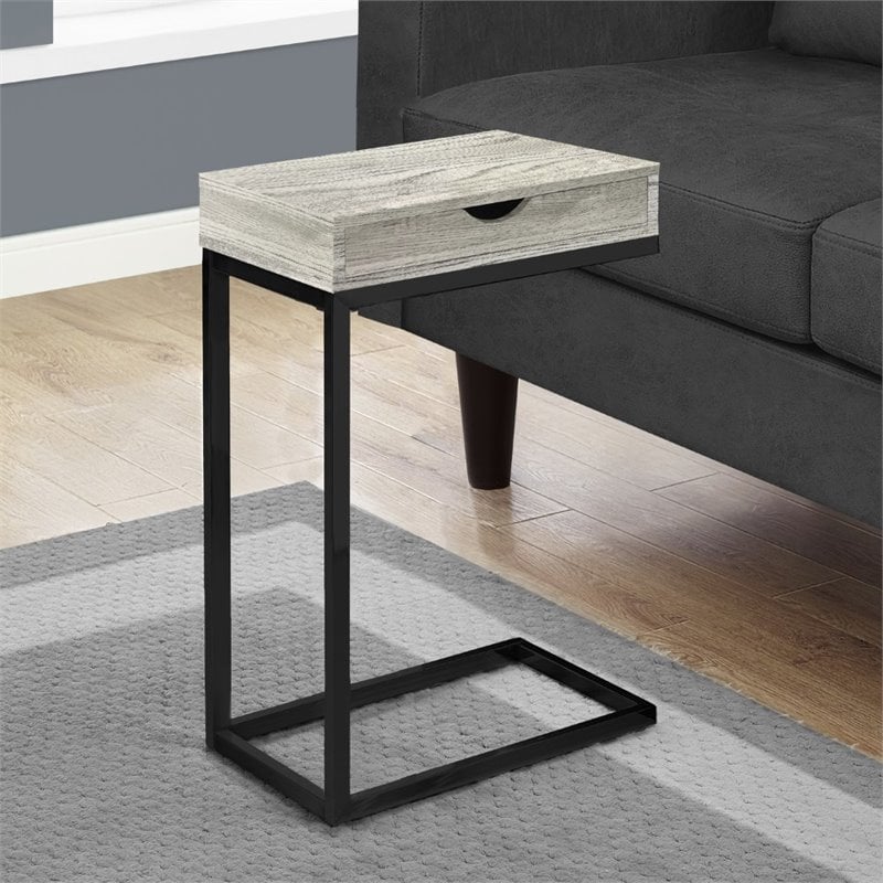 Pemberly Row C-Shaped Accent Table with Drawer in Gray Reclaimed Look