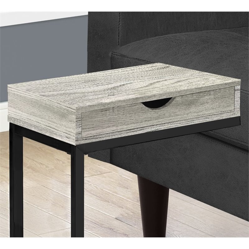 Pemberly Row C-Shaped Accent Table with Drawer in Gray Reclaimed Look