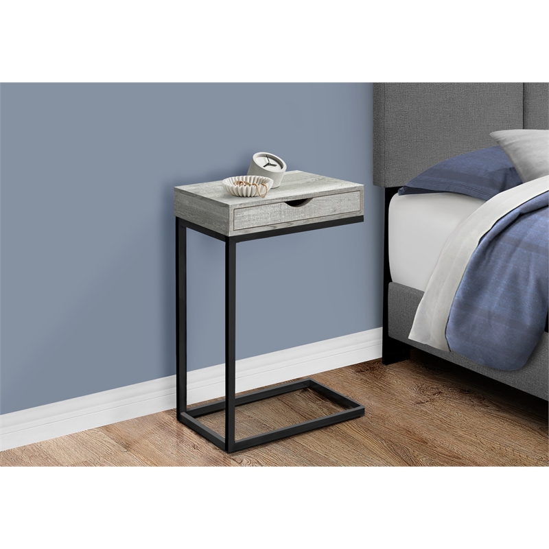 Pemberly Row C-Shaped Accent Table with Drawer in Gray Reclaimed Look