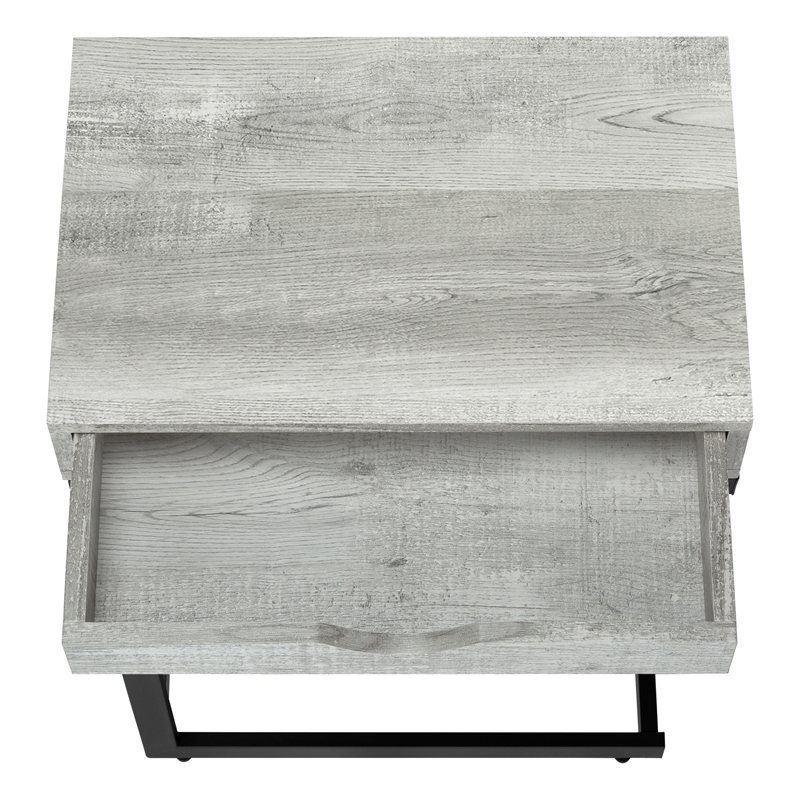 Pemberly Row C-Shaped Accent Table with Drawer in Gray Reclaimed Look