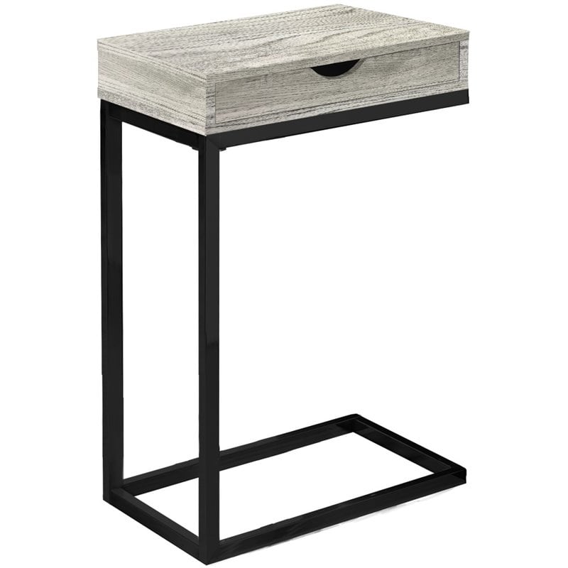 Pemberly Row C-Shaped Accent Table with Drawer in Gray Reclaimed Look