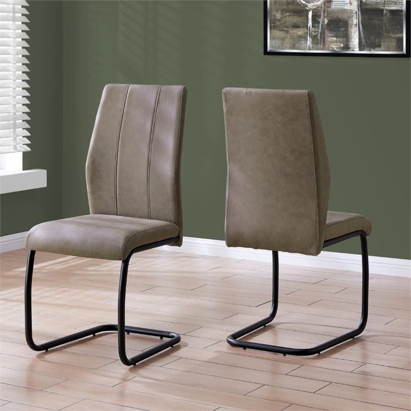 Pemberly Row Set of 2 Faux-Suede Dining Chairs with U-Base in Taupe