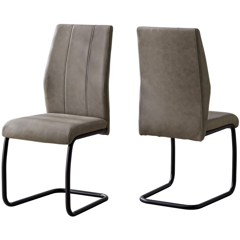 Pemberly Row Set of 2 Faux-Suede Dining Chairs with U-Base in Taupe