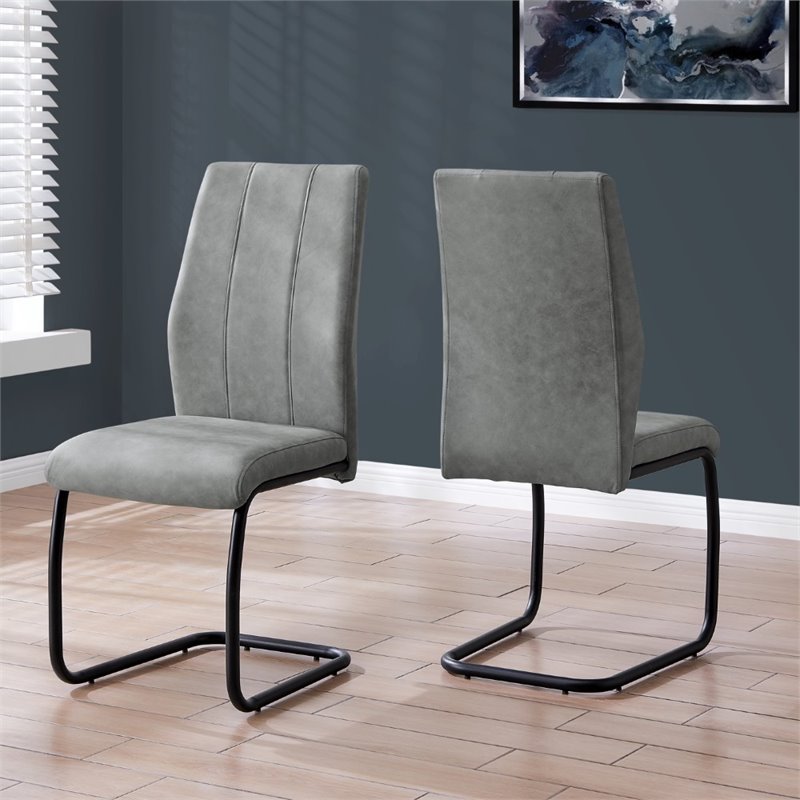 Pemberly Row Set of 2 Faux-Suede Dining Chairs with U-Base in Gray
