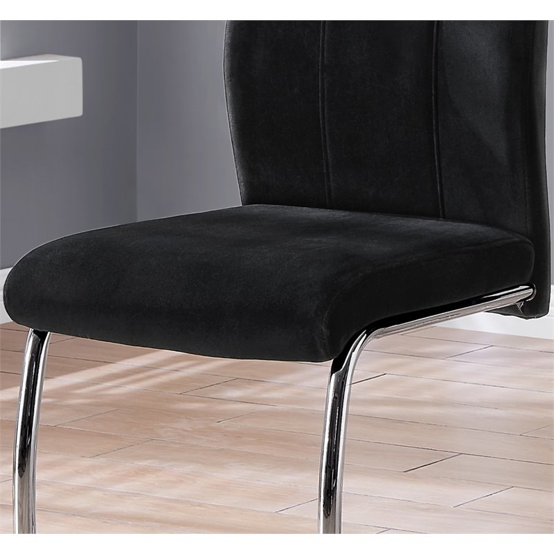 Pemberly Row Set of 2 Velvet Dining Chairs with Chrome U-Base in Black