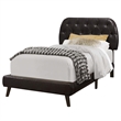 Pemberly Row Twin Low-Profile Tufted Bed with Retro Legs in Dark Brown