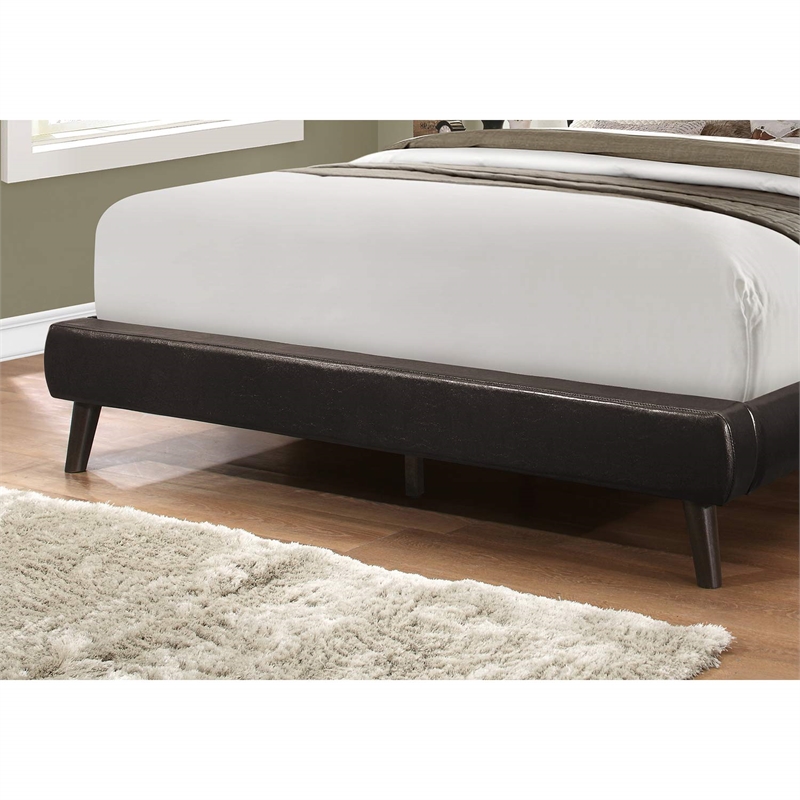 Pemberly Row Queen Low-Profile Tufted Bed with Retro Legs in Dark Brown